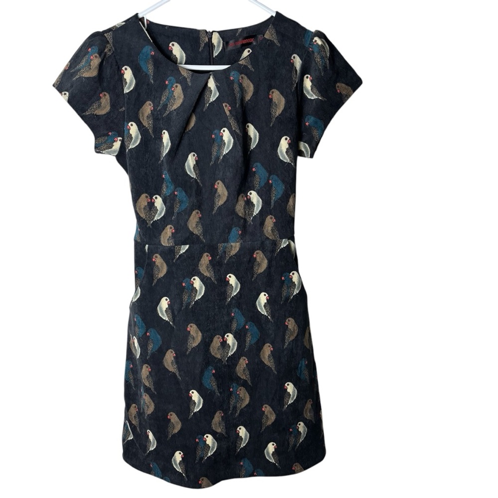 Love birds whimsical cap sleeve Corduroy mini dress with pockets
